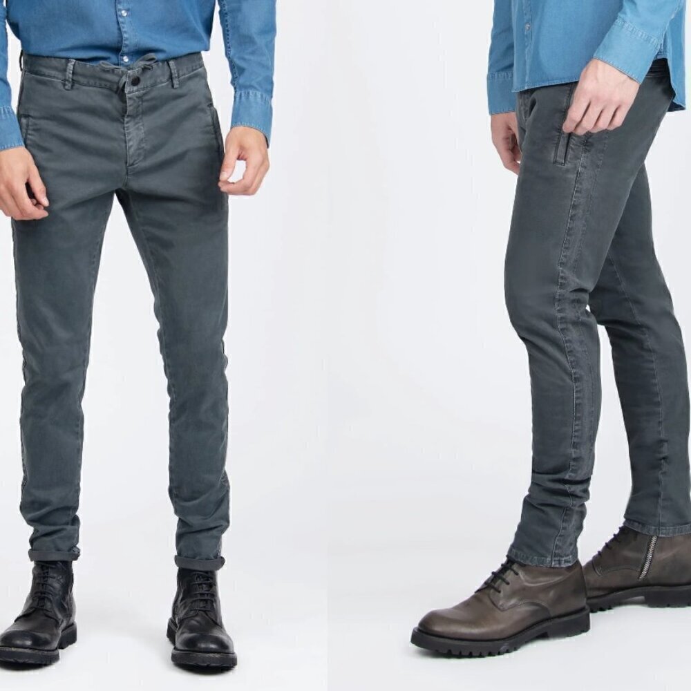 ARI P1A Drawstring Trousers Dark Gray Zip Pockets Skinny Mens Size 32